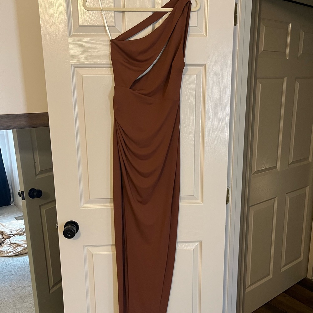 Revolve Elegant One-Shoulder Brown Dress